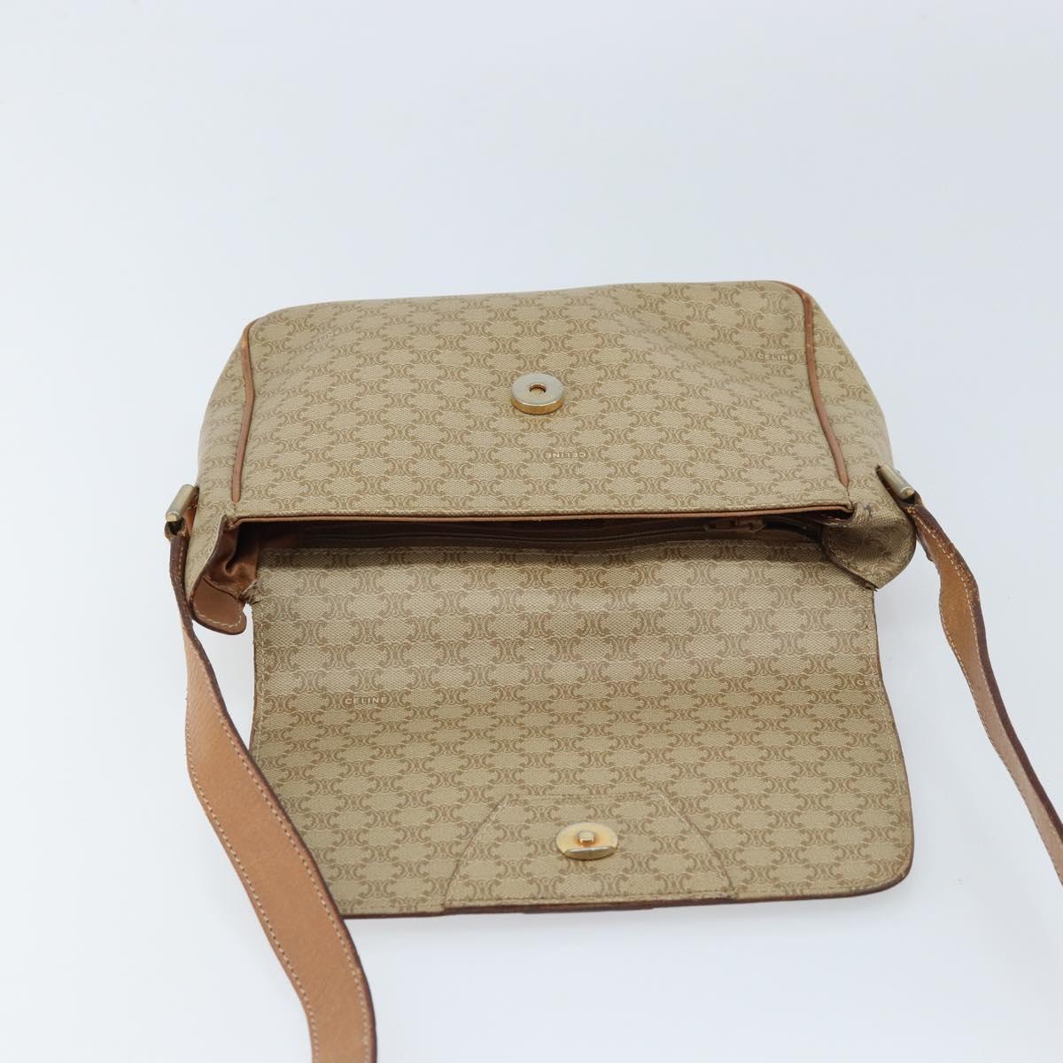 CELINE Macadam Canvas Shoulder Bag PVC Beige Gold Auth ARZ209