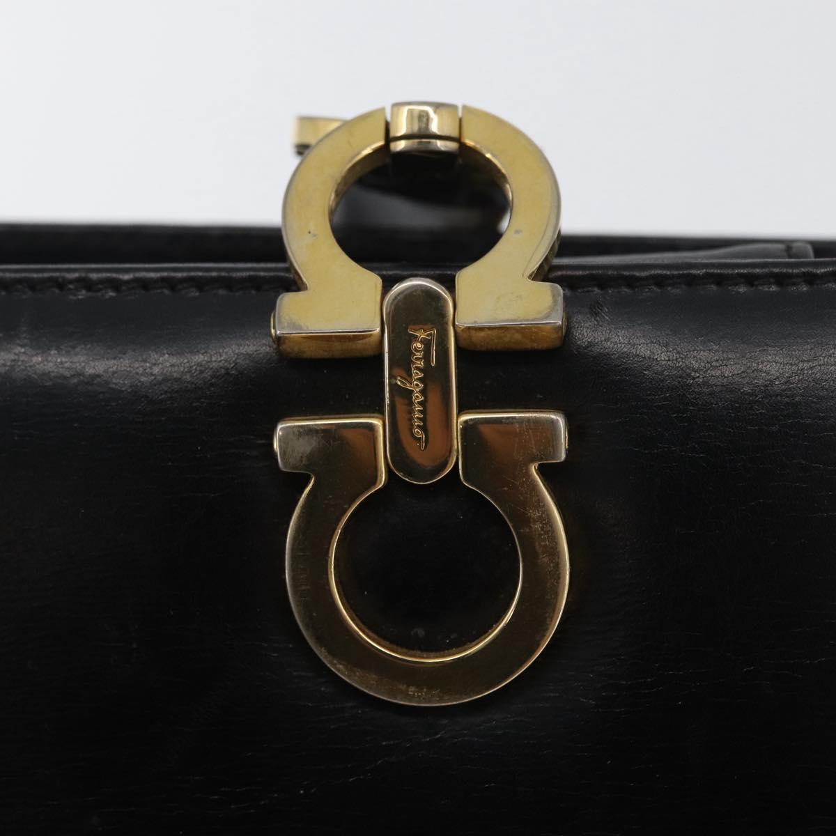 Salvatore Ferragamo Gancini Hand Bag Leather Black Gold Auth ARZ224