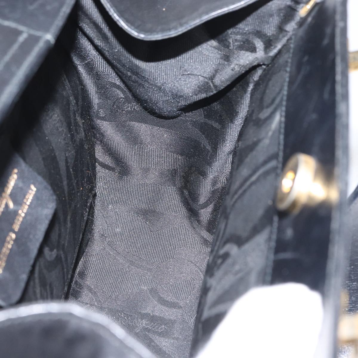Salvatore Ferragamo Gancini Hand Bag Leather Black Gold Auth ARZ224