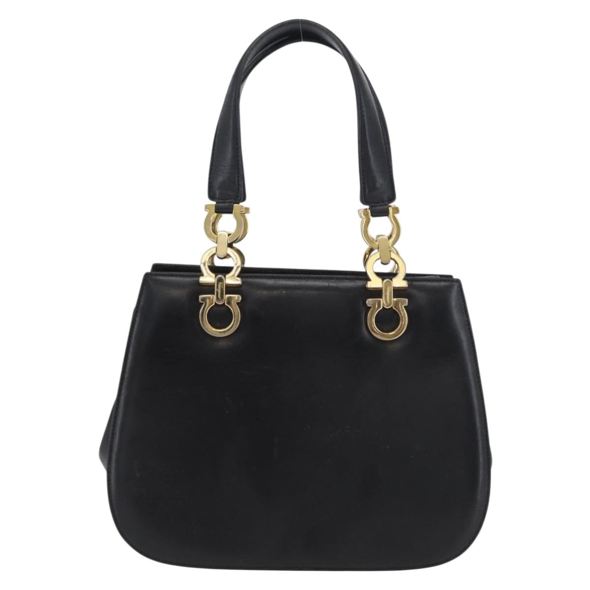 Salvatore Ferragamo Gancini Hand Bag Leather Black Gold Auth ARZ224