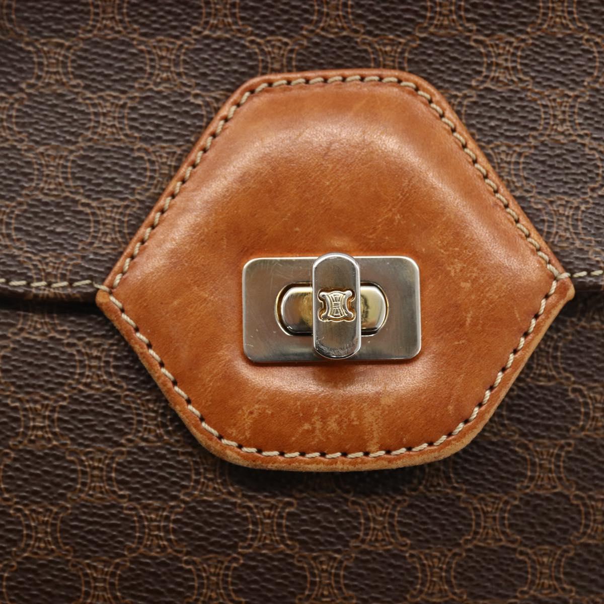 CELINE Macadam Canvas Hand Bag PVC Leather 2way Brown Gold Auth ARZ225