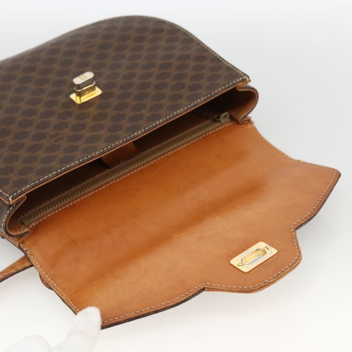 CELINE Macadam Canvas Hand Bag PVC Leather 2way Brown Gold Auth ARZ225