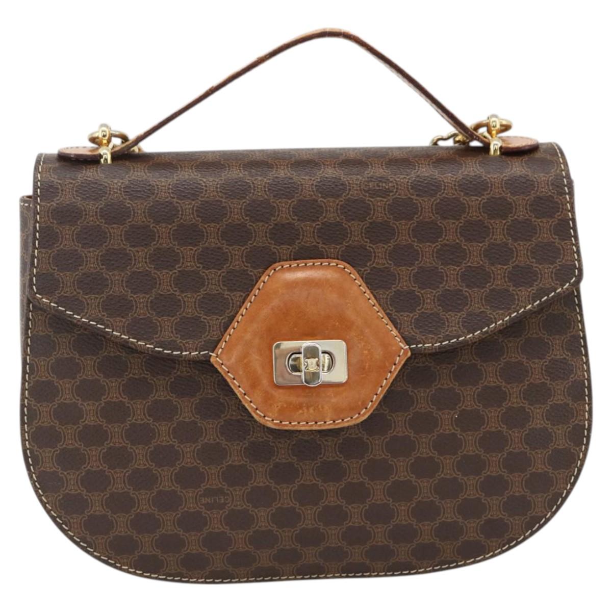 CELINE Macadam Canvas Hand Bag PVC Leather 2way Brown Gold Auth ARZ225