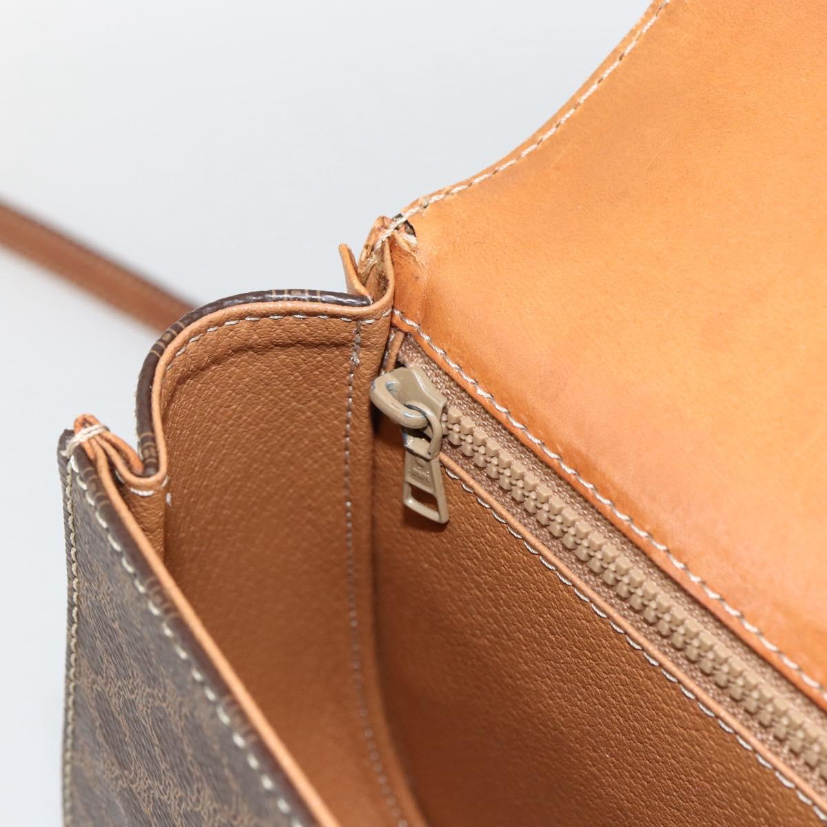 CELINE Macadam Canvas Hand Bag PVC Leather 2way Brown Gold Auth ARZ225