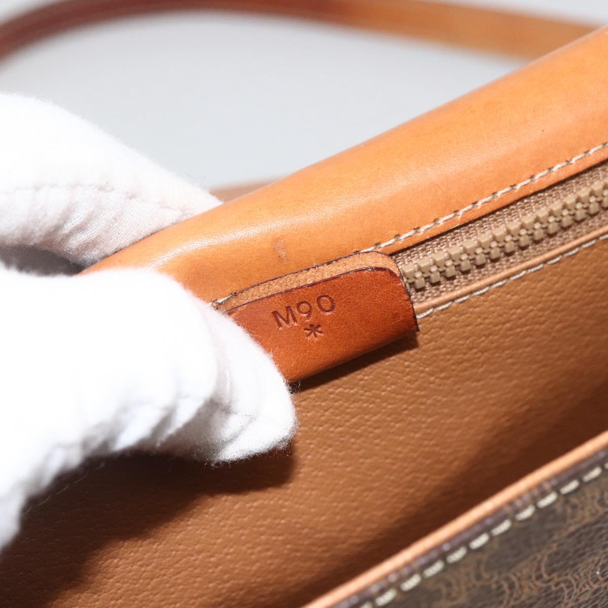 CELINE Macadam Canvas Hand Bag PVC Leather 2way Brown Gold Auth ARZ225