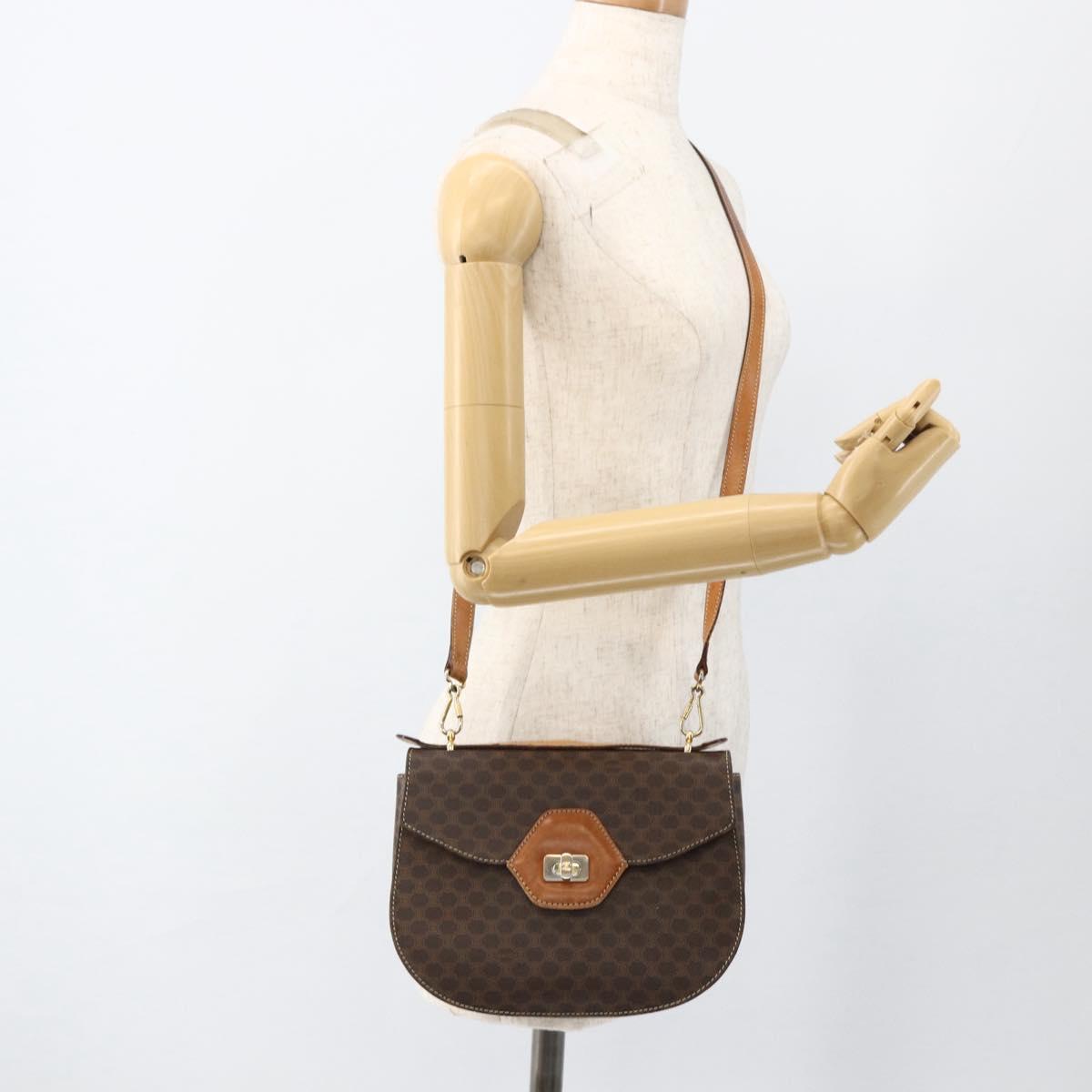 CELINE Macadam Canvas Hand Bag PVC Leather 2way Brown Gold Auth ARZ225