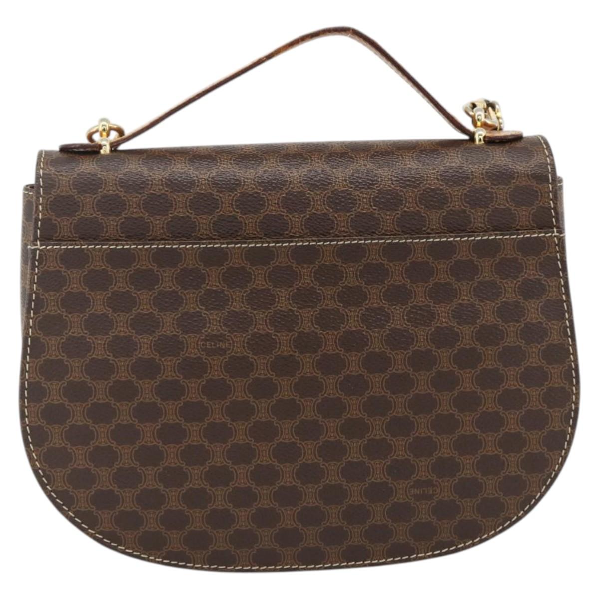 CELINE Macadam Canvas Hand Bag PVC Leather 2way Brown Gold Auth ARZ225