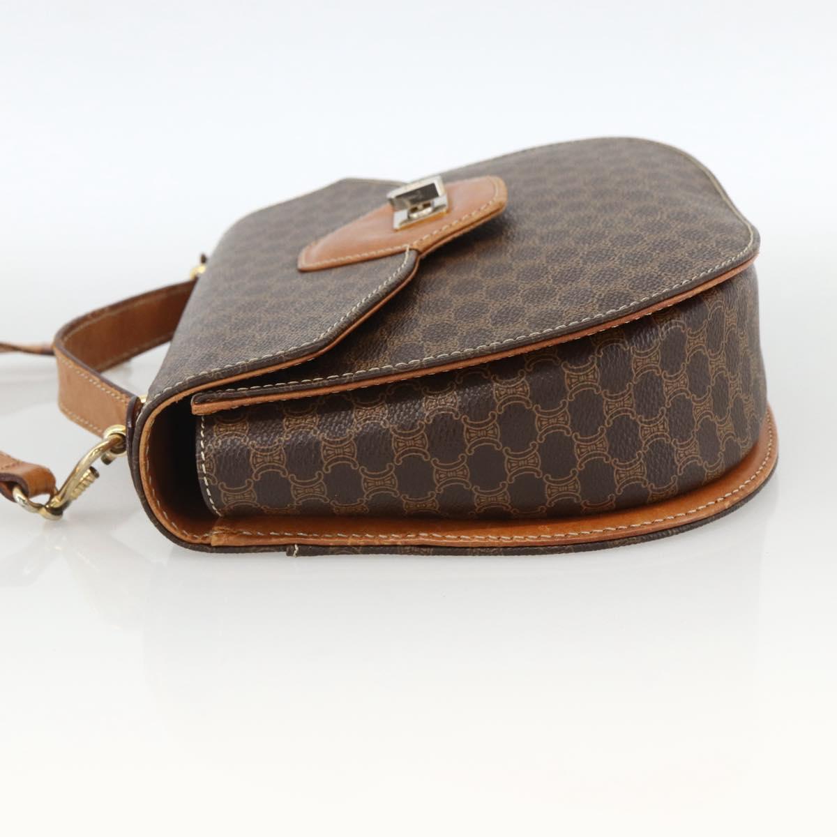 CELINE Macadam Canvas Hand Bag PVC Leather 2way Brown Gold Auth ARZ225