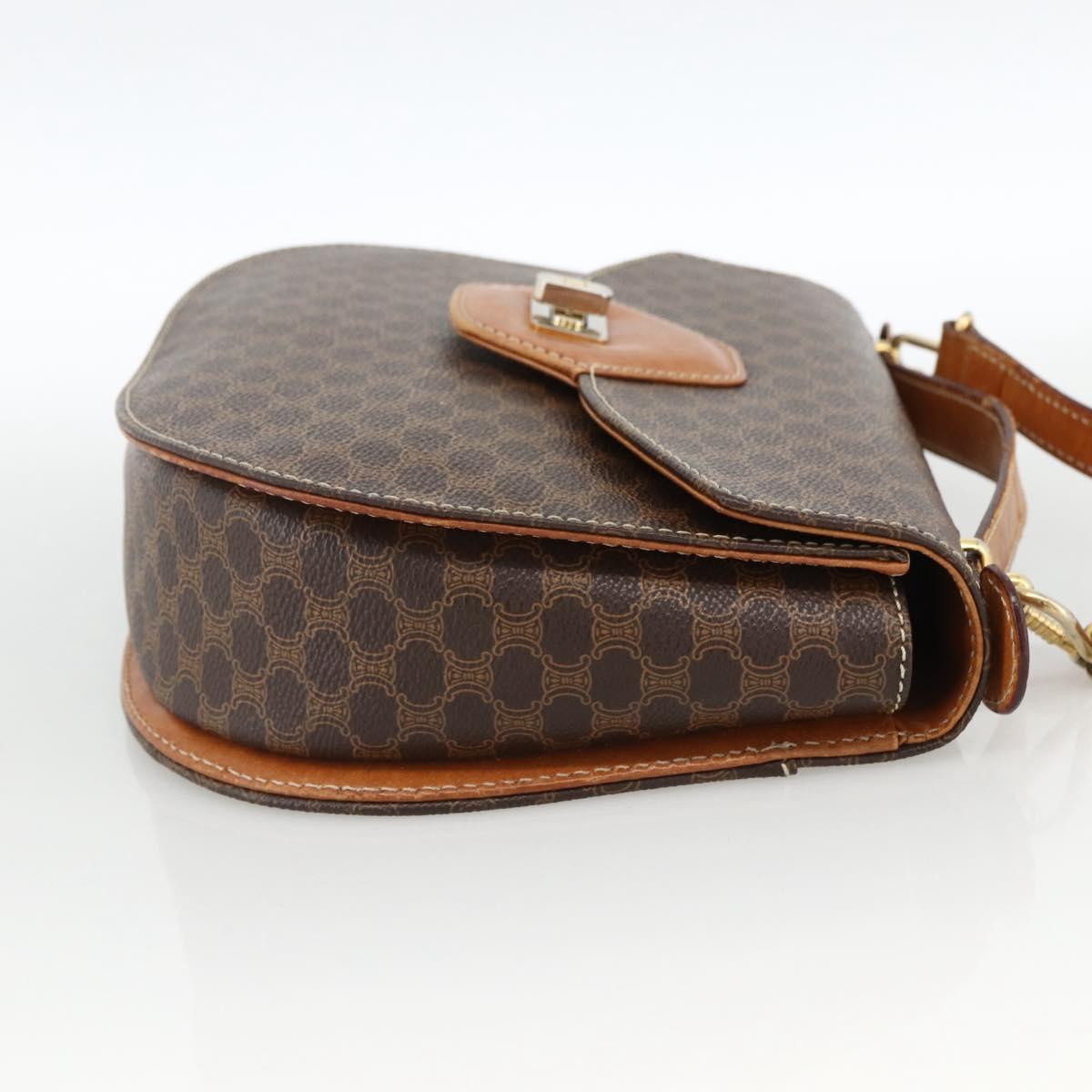 CELINE Macadam Canvas Hand Bag PVC Leather 2way Brown Gold Auth ARZ225