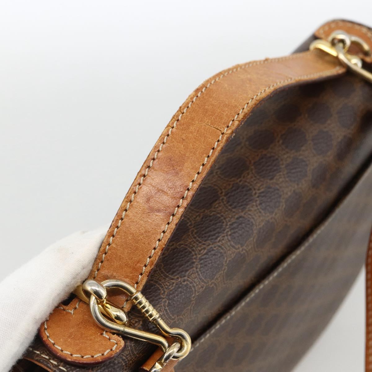 CELINE Macadam Canvas Hand Bag PVC Leather 2way Brown Gold Auth ARZ225