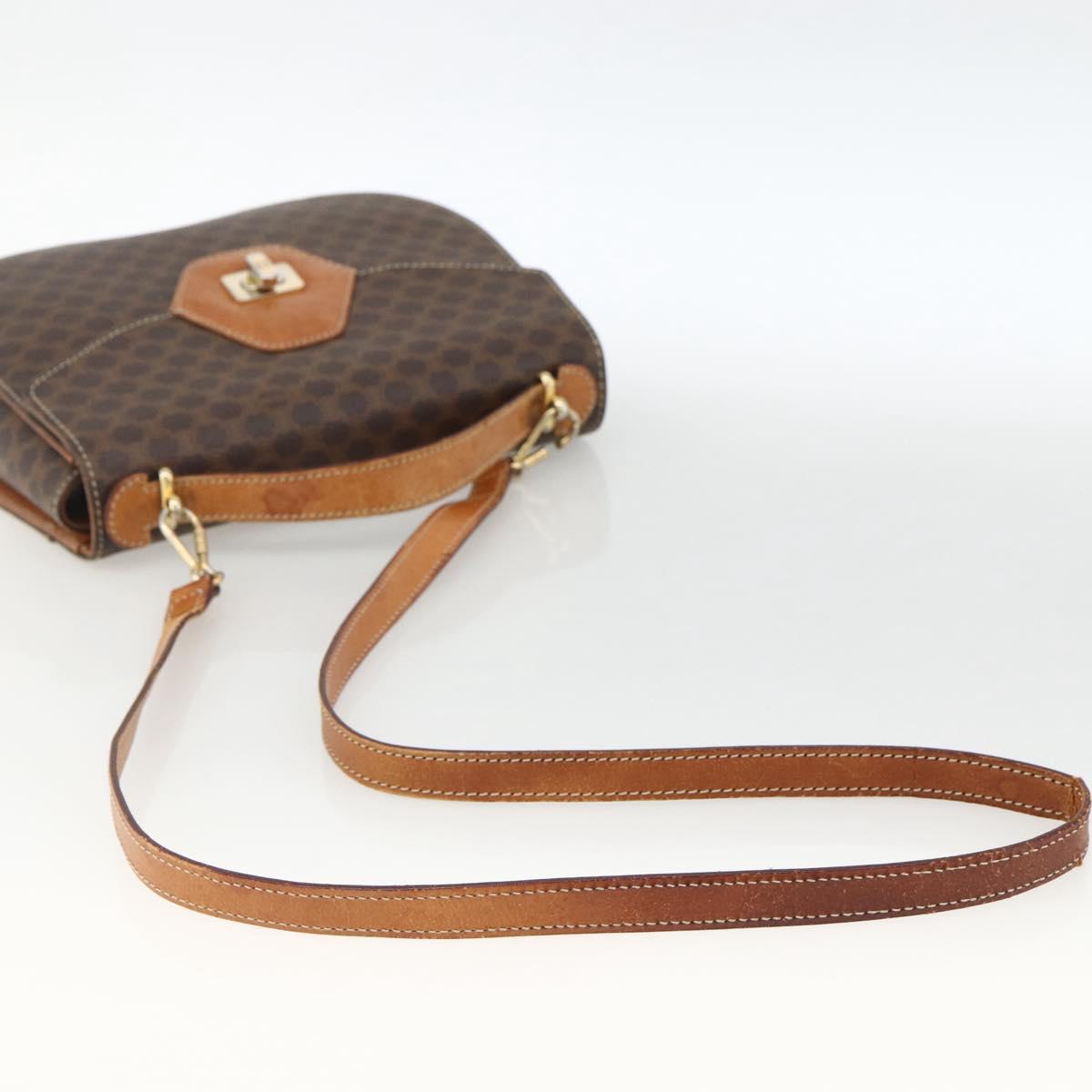 CELINE Macadam Canvas Hand Bag PVC Leather 2way Brown Gold Auth ARZ225