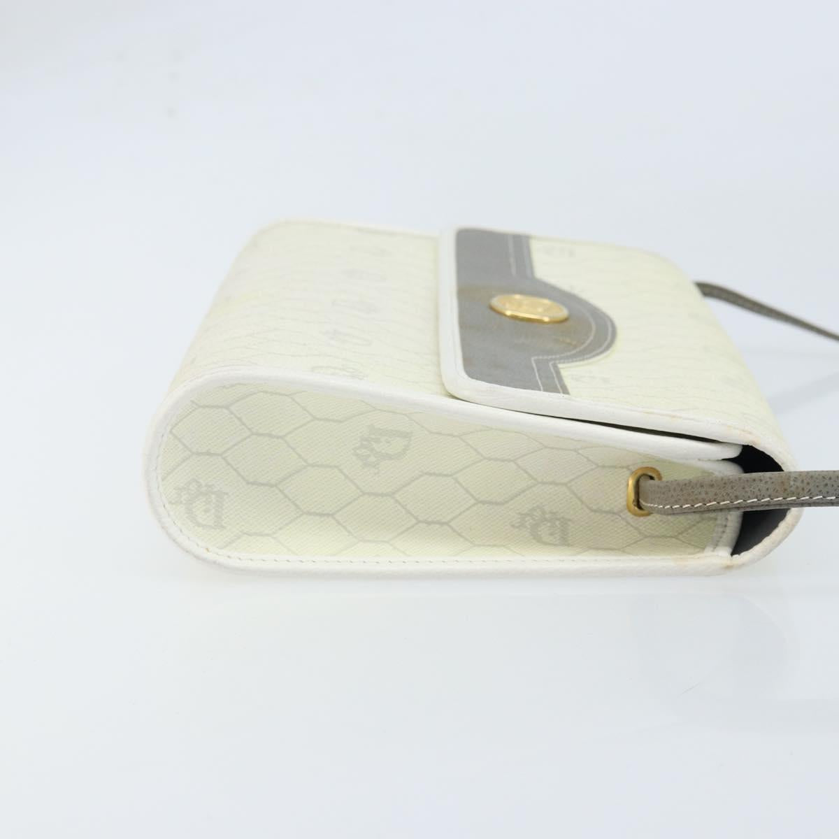 Christian Dior Honeycomb Canvas Shoulder Bag PVC White Gold Auth ARZ226