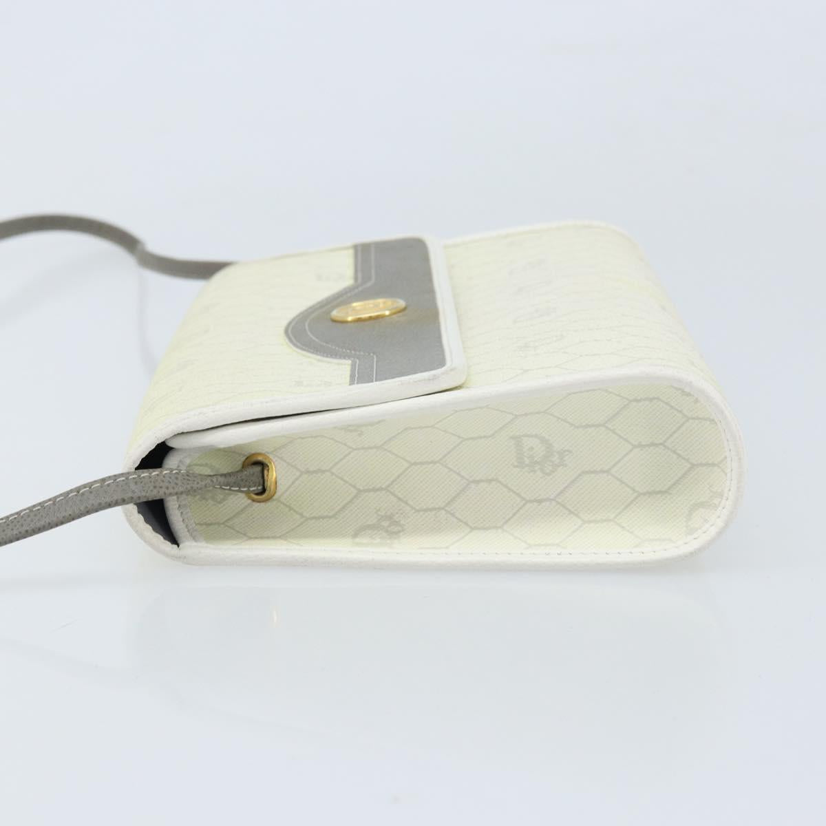 Christian Dior Honeycomb Canvas Shoulder Bag PVC White Gold Auth ARZ226