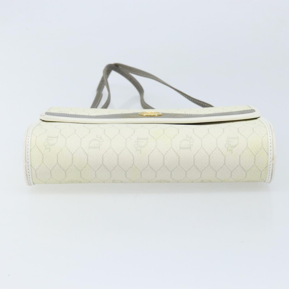 Christian Dior Honeycomb Canvas Shoulder Bag PVC White Gold Auth ARZ226