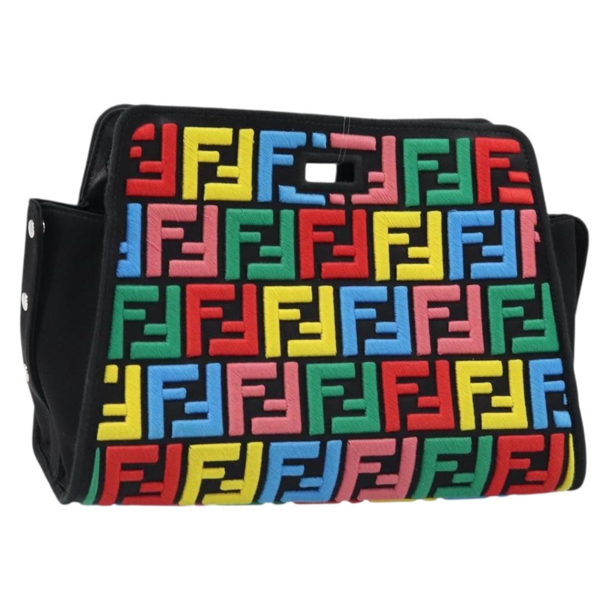 FENDI Zucca Canvas Peek A Boo Defender Shoulder Bag Black Silver Auth ARZ227V
