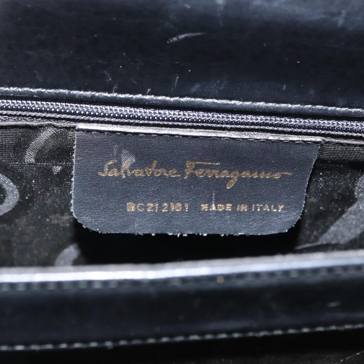 Salvatore Ferragamo Gancini Hand Bag Leather 2way Black Gold Auth ARZ228