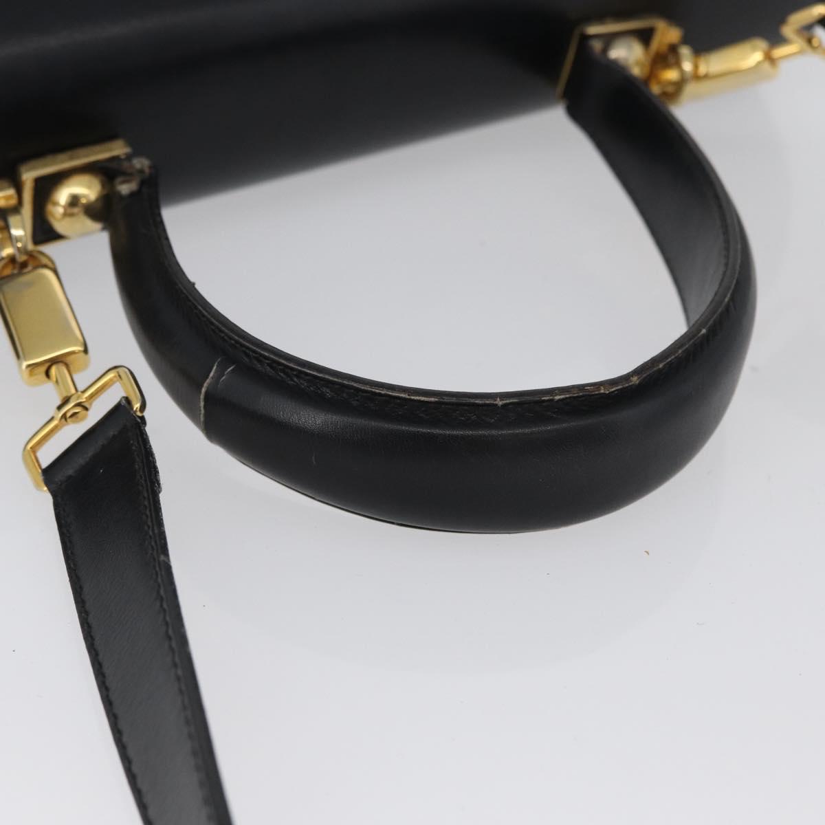Salvatore Ferragamo Gancini Hand Bag Leather 2way Black Gold Auth ARZ228