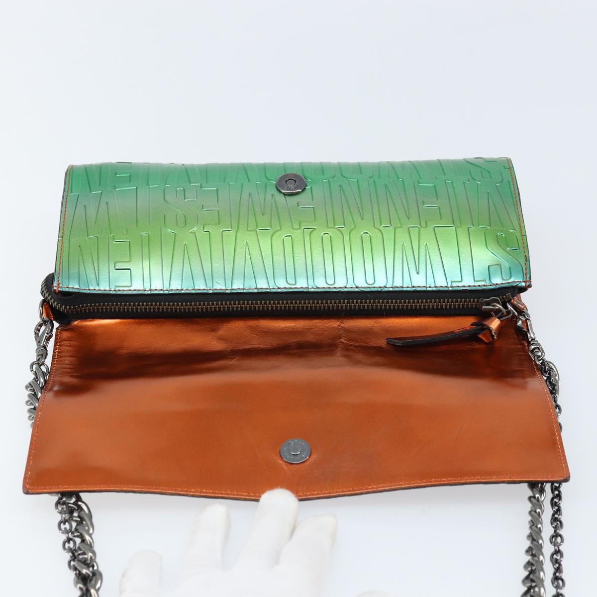 Vivienne Westwood Chain Shoulder Bag Leather Green Auth ARZ230A