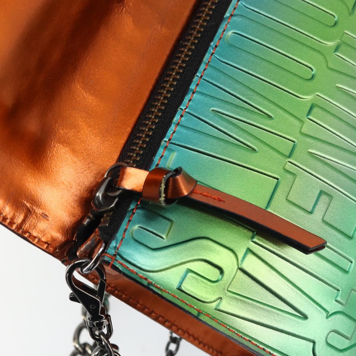 Vivienne Westwood Chain Shoulder Bag Leather Green Auth ARZ230A