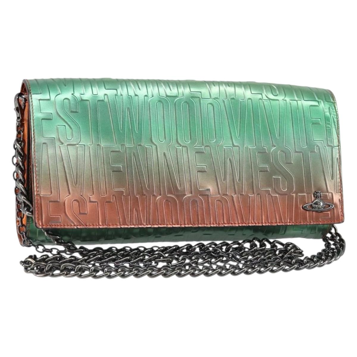 Vivienne Westwood Chain Shoulder Bag Leather Green Auth ARZ230A