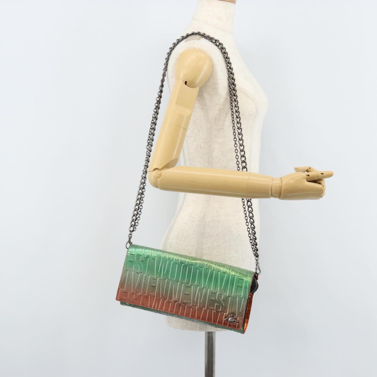 Vivienne Westwood Chain Shoulder Bag Leather Green Auth ARZ230A