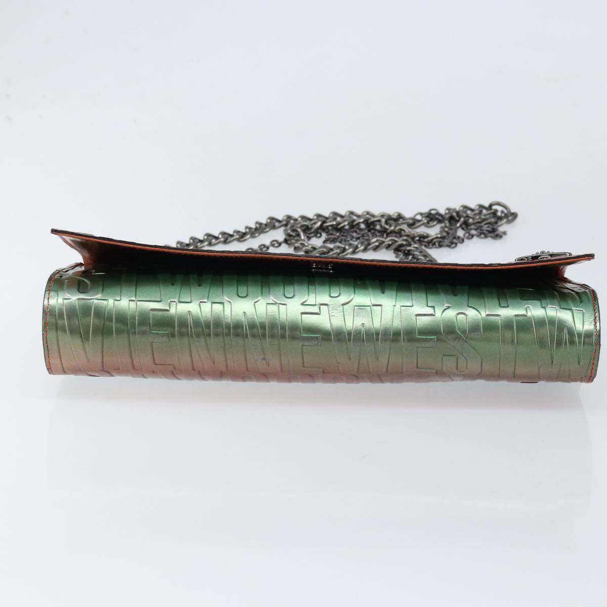 Vivienne Westwood Chain Shoulder Bag Leather Green Auth ARZ230A