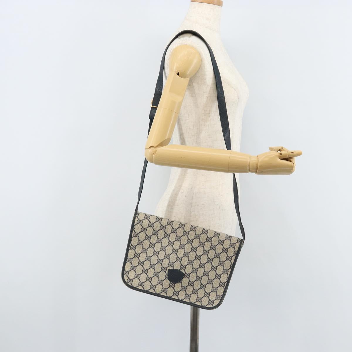 GUCCI GG Supreme Shoulder Bag PVC Navy Gold 001 116 0847 Auth ARZ232