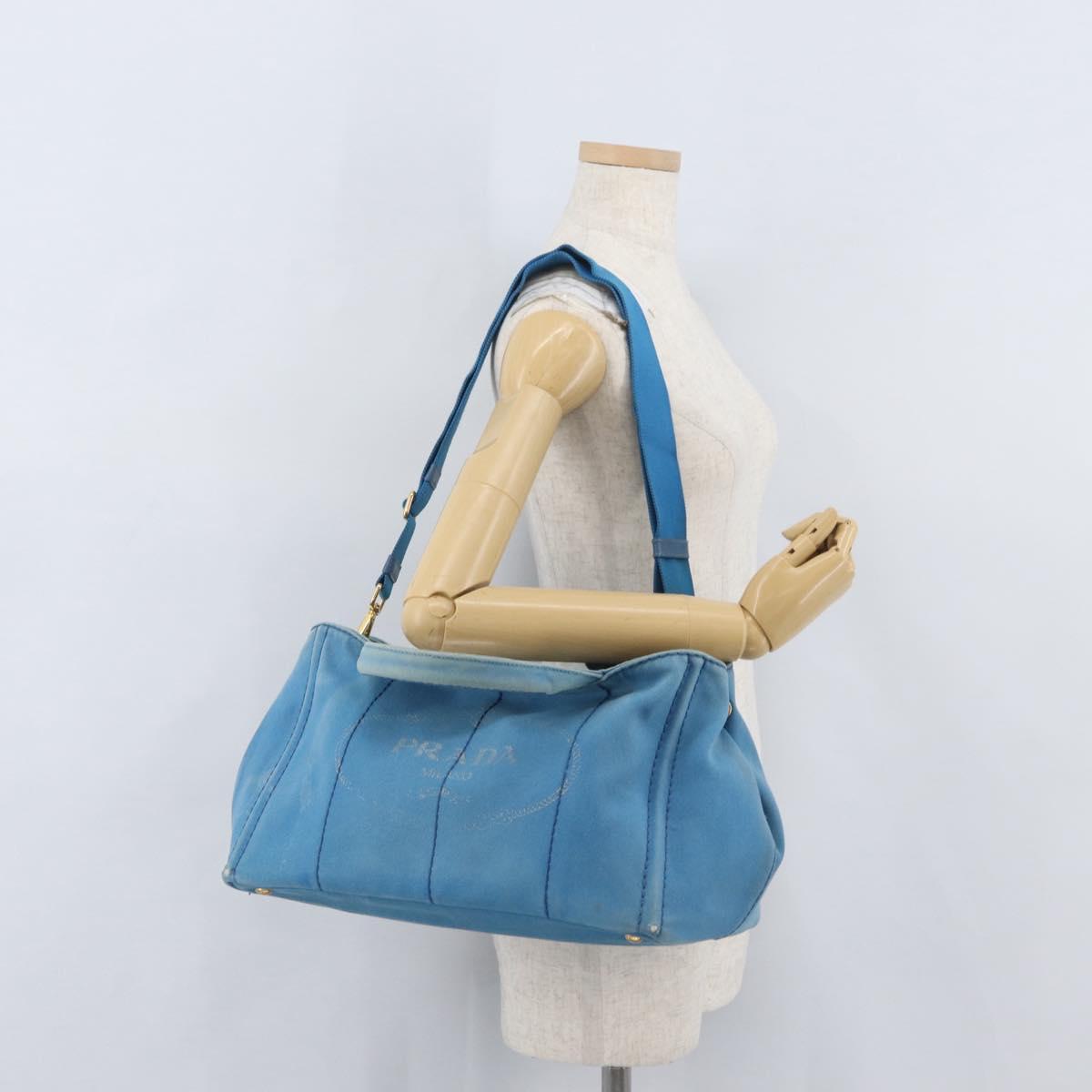 PRADA Canapa M Hand Bag Canvas 2way Blue Gold Auth ARZ233