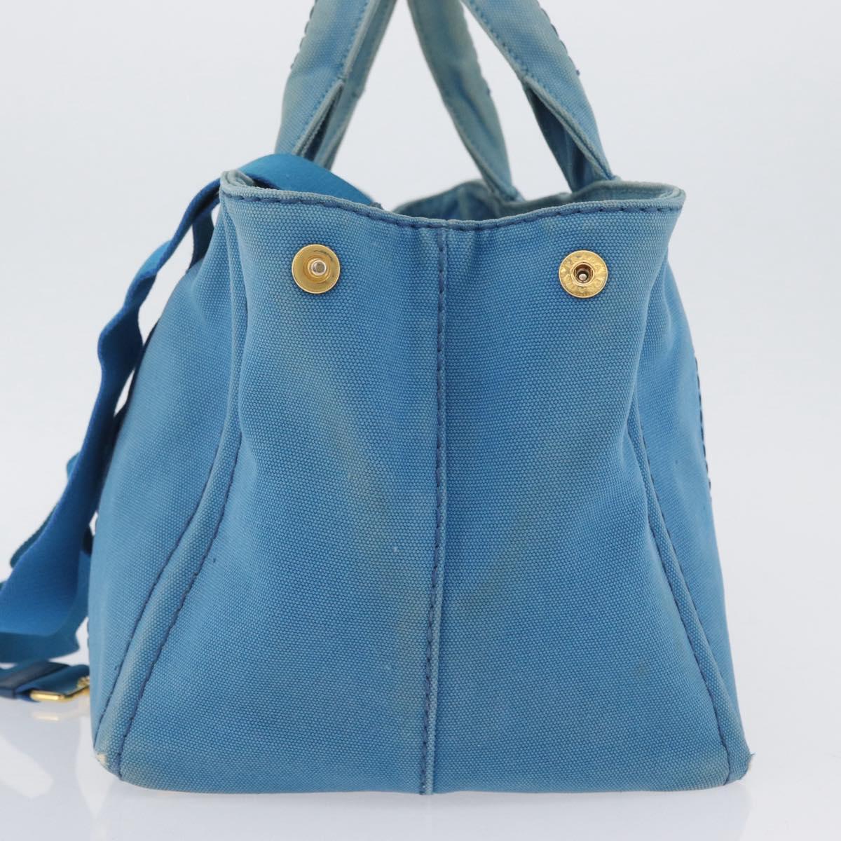PRADA Canapa M Hand Bag Canvas 2way Blue Gold Auth ARZ233
