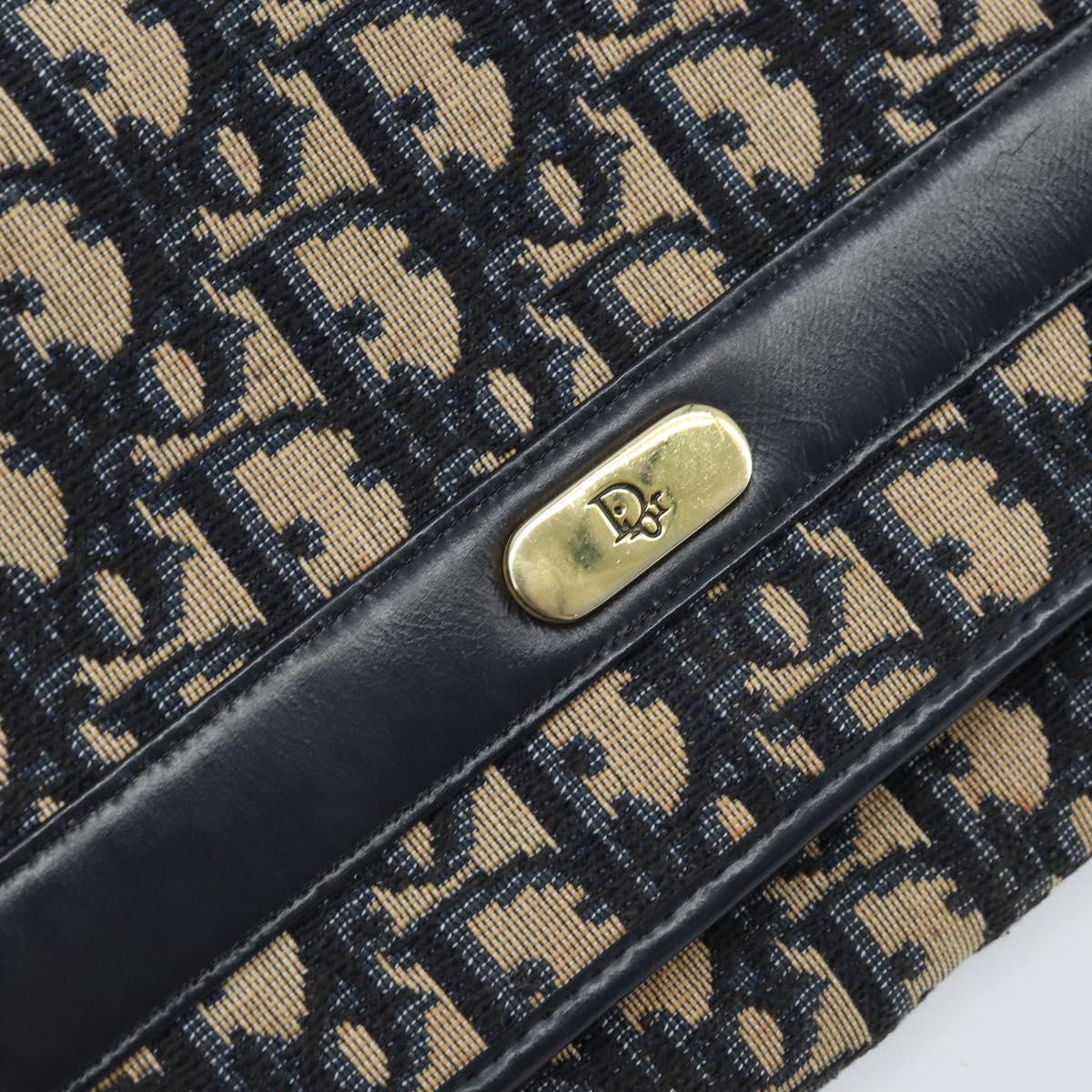 Christian Dior Trotter Canvas Chain Shoulder Bag Navy Gold Auth ARZ234