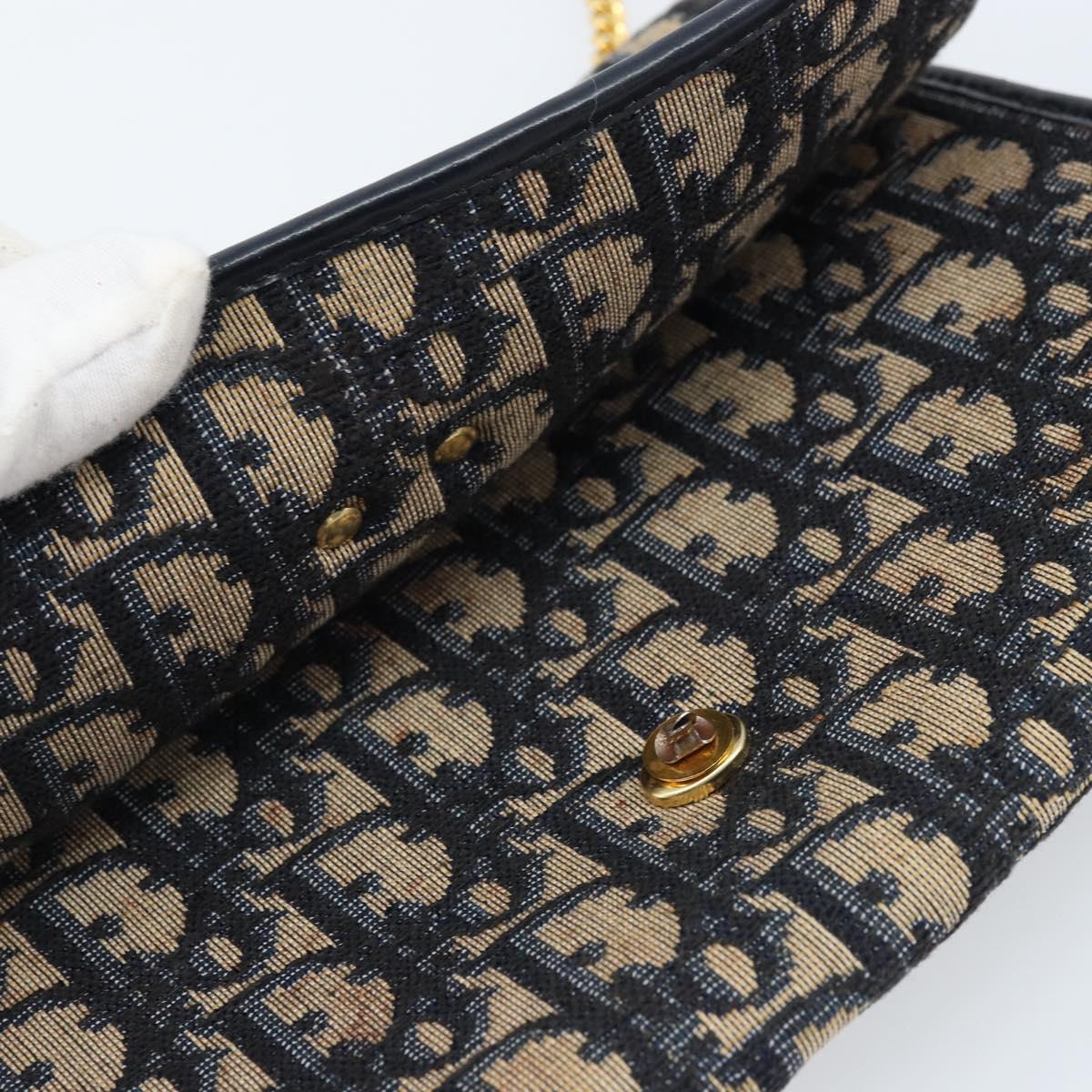 Christian Dior Trotter Canvas Chain Shoulder Bag Navy Gold Auth ARZ234