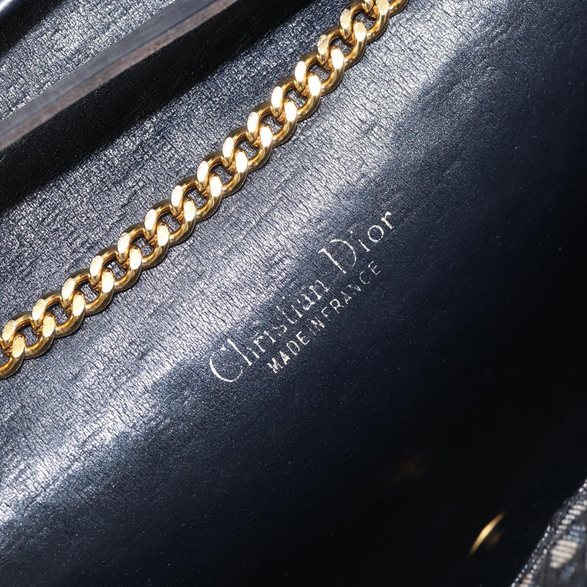 Christian Dior Trotter Canvas Chain Shoulder Bag Navy Gold Auth ARZ234