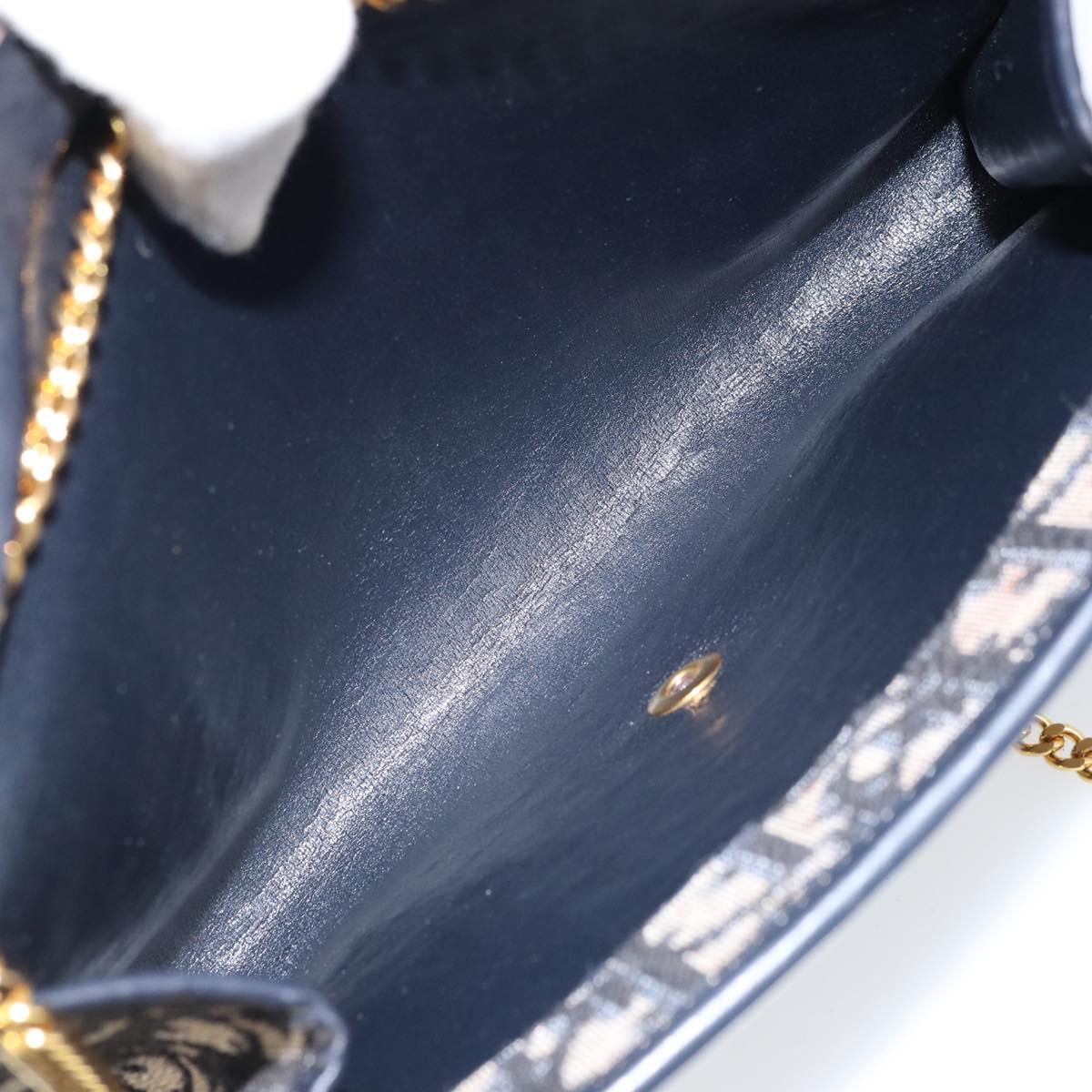 Christian Dior Trotter Canvas Chain Shoulder Bag Navy Gold Auth ARZ234