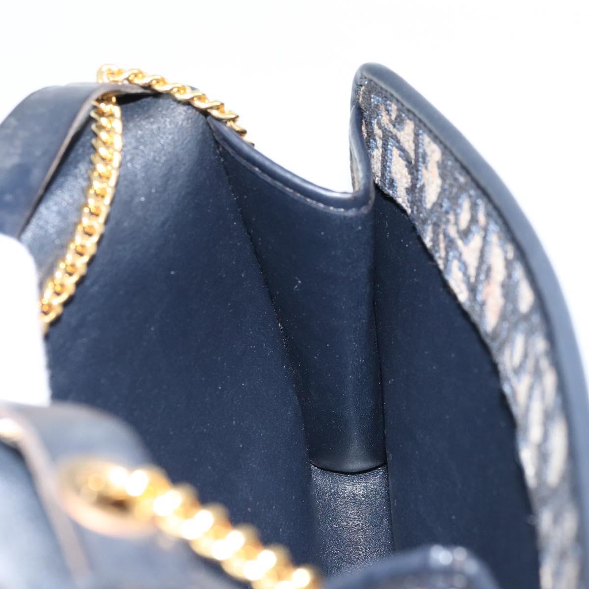Christian Dior Trotter Canvas Chain Shoulder Bag Navy Gold Auth ARZ234