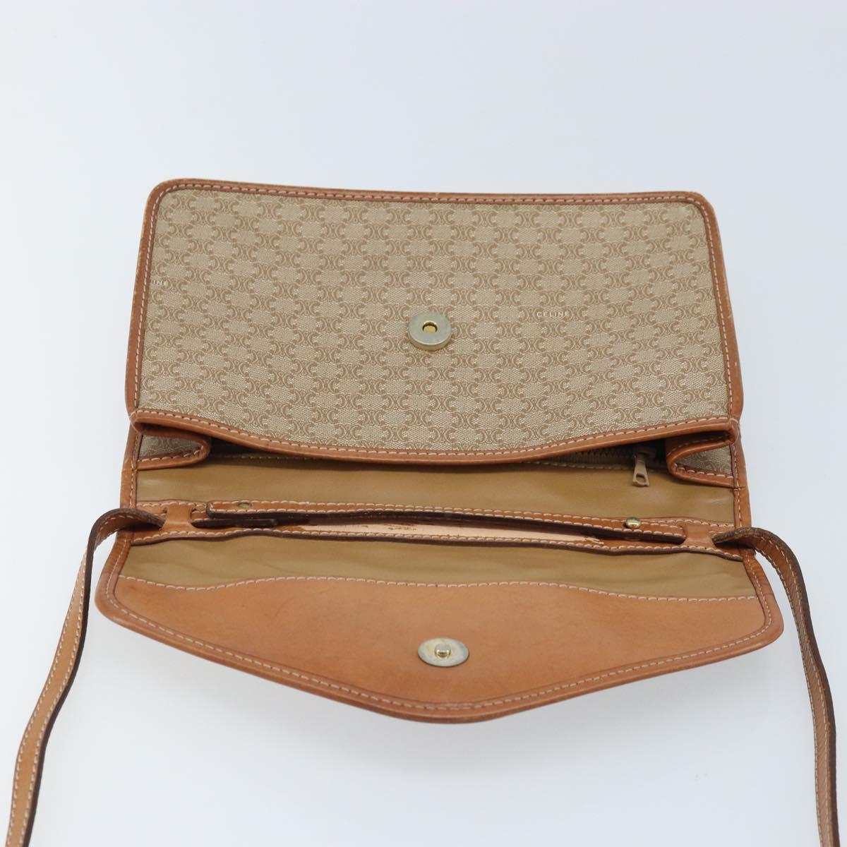 CELINE Macadam Canvas Shoulder Bag PVC Beige Gold Auth ARZ236