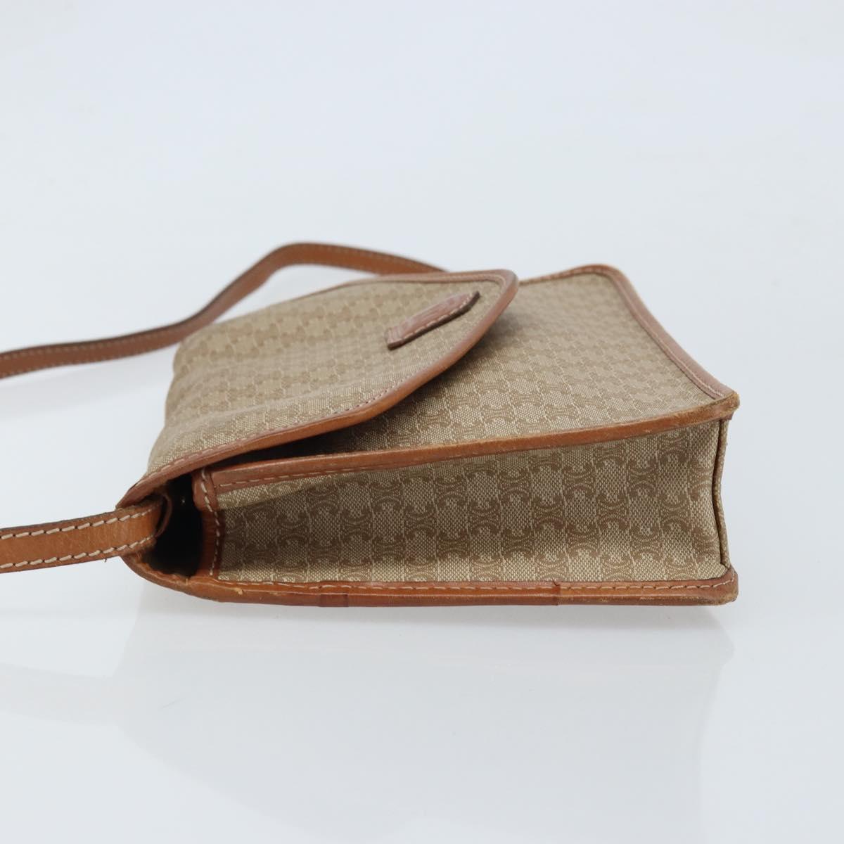 CELINE Macadam Canvas Shoulder Bag PVC Beige Gold Auth ARZ236