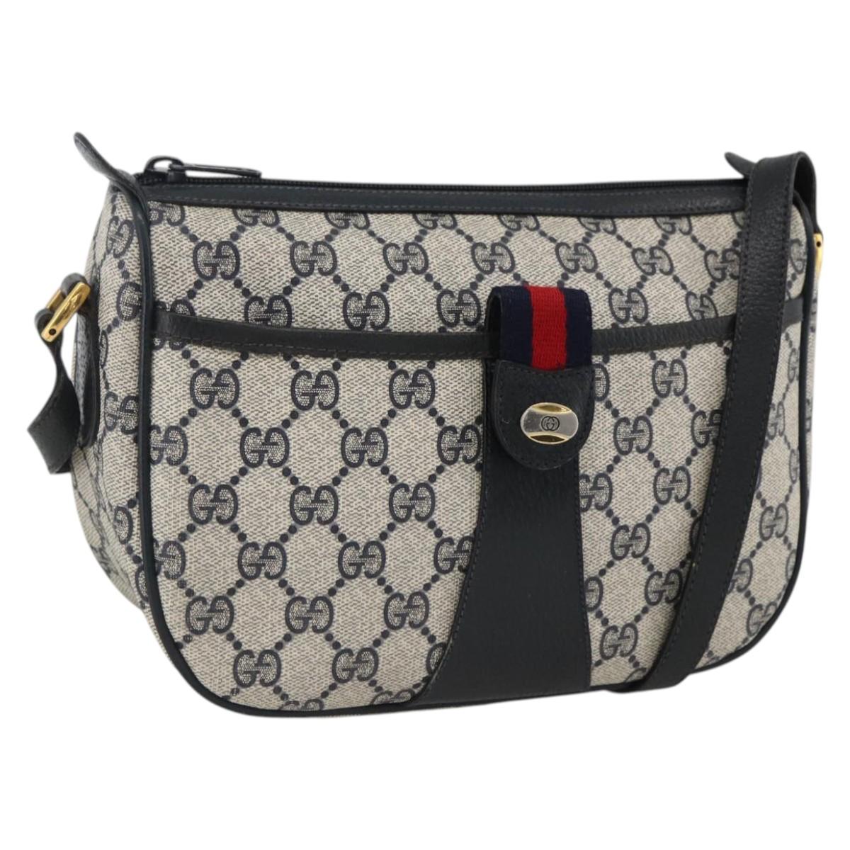 GUCCI GG Supreme Sherry Line Shoulder Bag PVC Navy Gold 89 02 032 Auth ARZ238