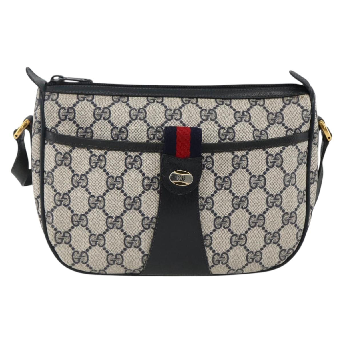 GUCCI GG Supreme Sherry Line Shoulder Bag PVC Navy Gold 89 02 032 Auth ARZ238