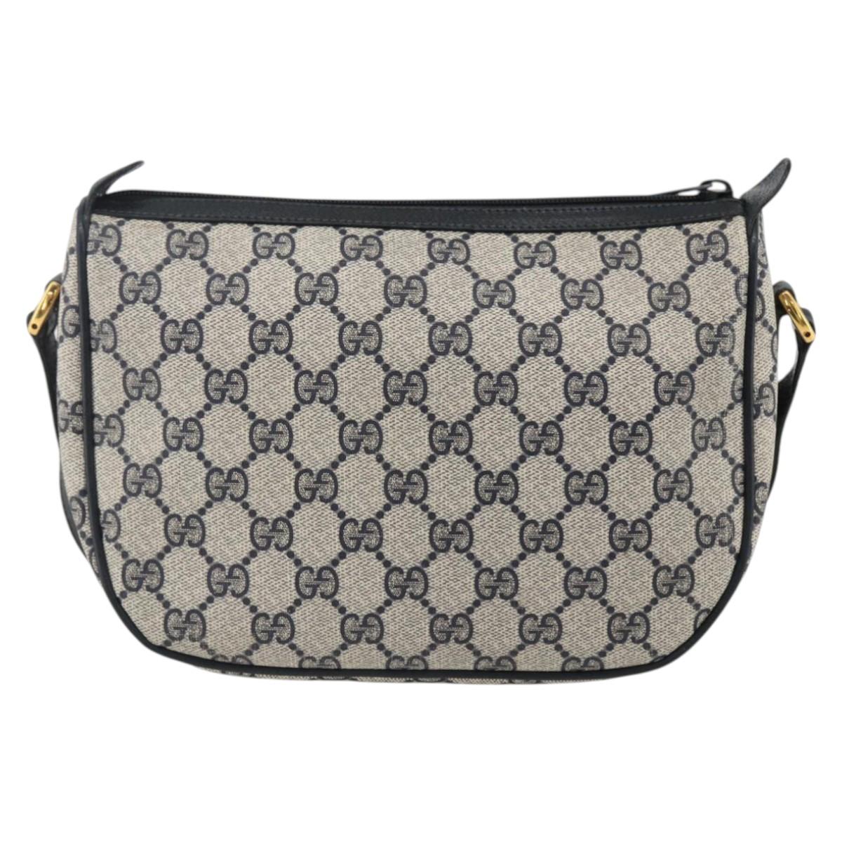 GUCCI GG Supreme Sherry Line Shoulder Bag PVC Navy Gold 89 02 032 Auth ARZ238