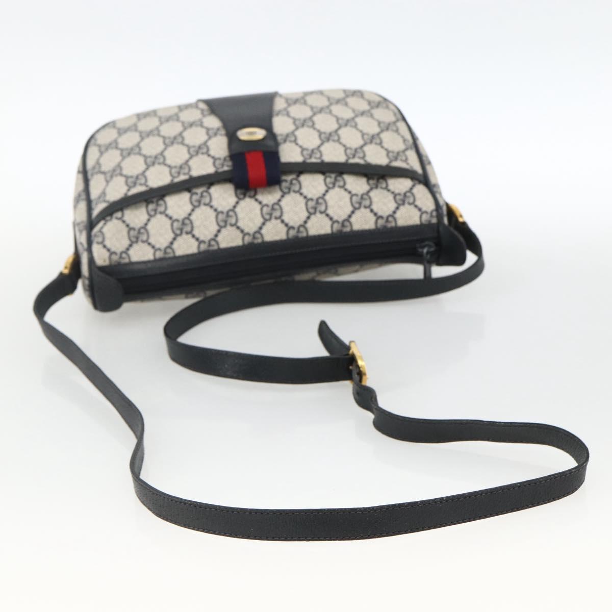 GUCCI GG Supreme Sherry Line Shoulder Bag PVC Navy Gold 89 02 032 Auth ARZ238