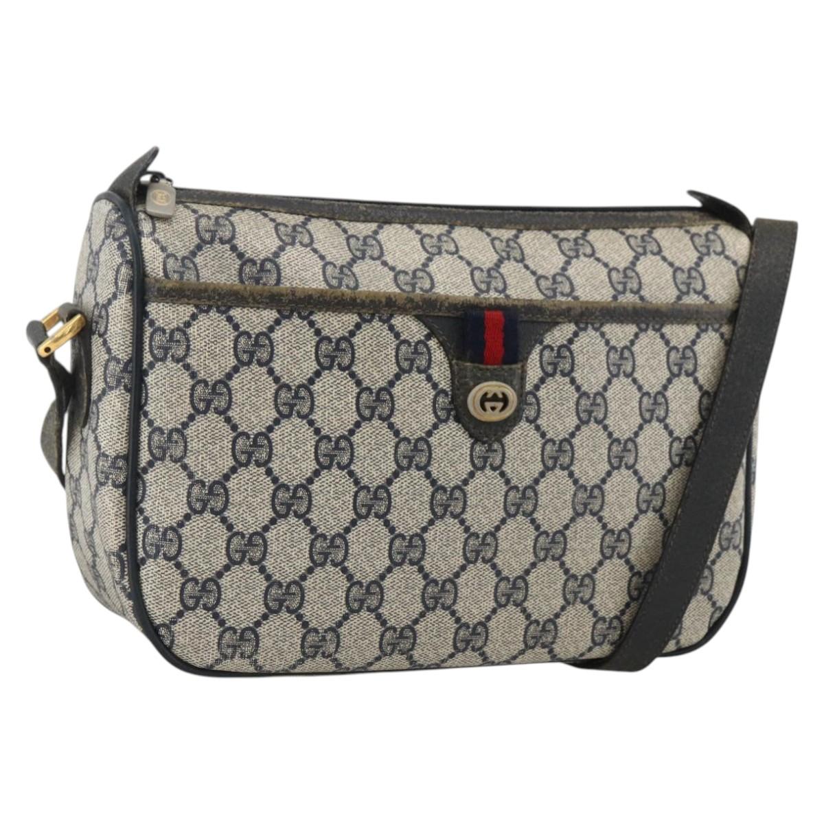 GUCCI GG Supreme Sherry Line Shoulder Bag PVC Navy Gold 89 02 077 Auth ARZ241