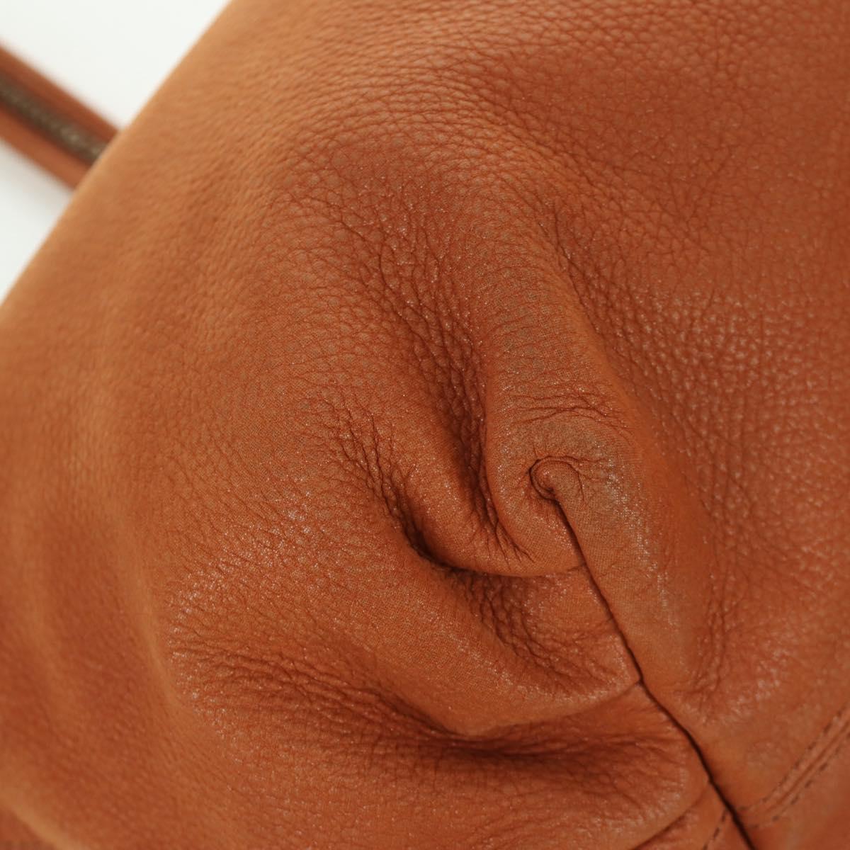 FENDI Tote Bag Leather Brown Gold Auth ARZ252V