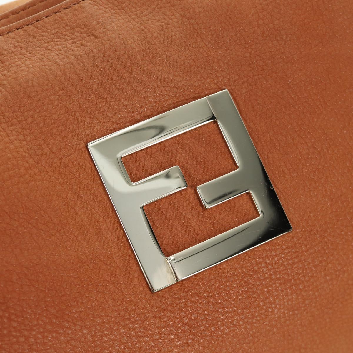 FENDI Tote Bag Leather Brown Gold Auth ARZ252V