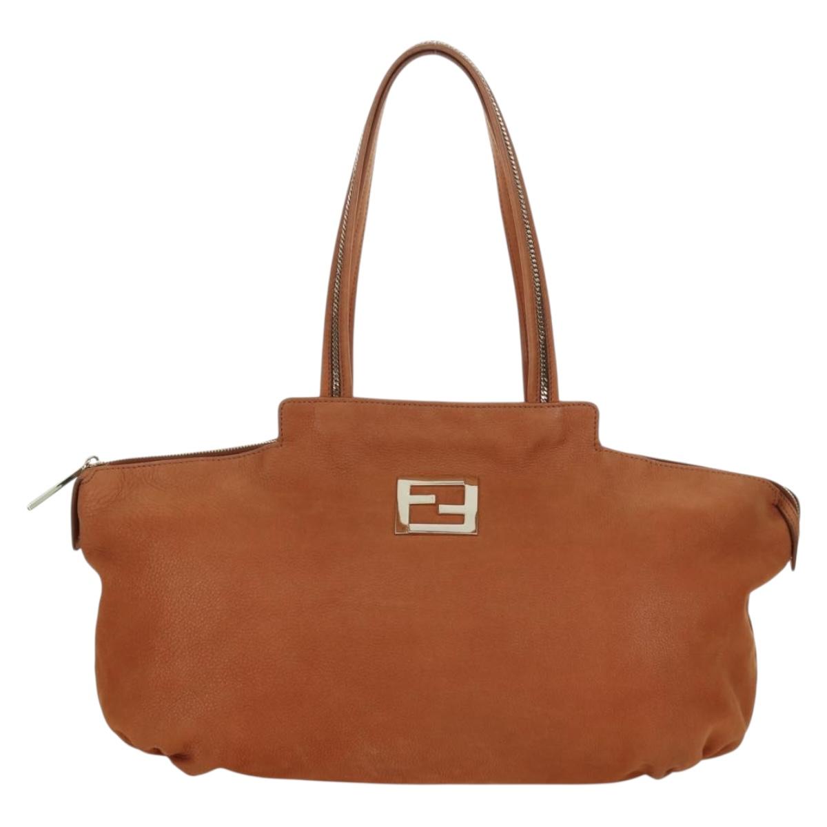 FENDI Tote Bag Leather Brown Gold Auth ARZ252V