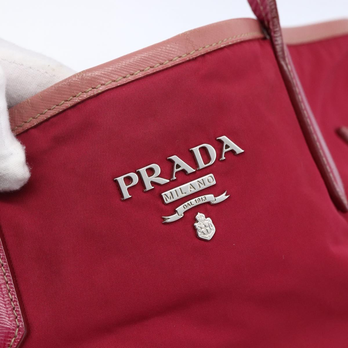 PRADA Tote Bag Nylon Pink Silver Auth ARZ253