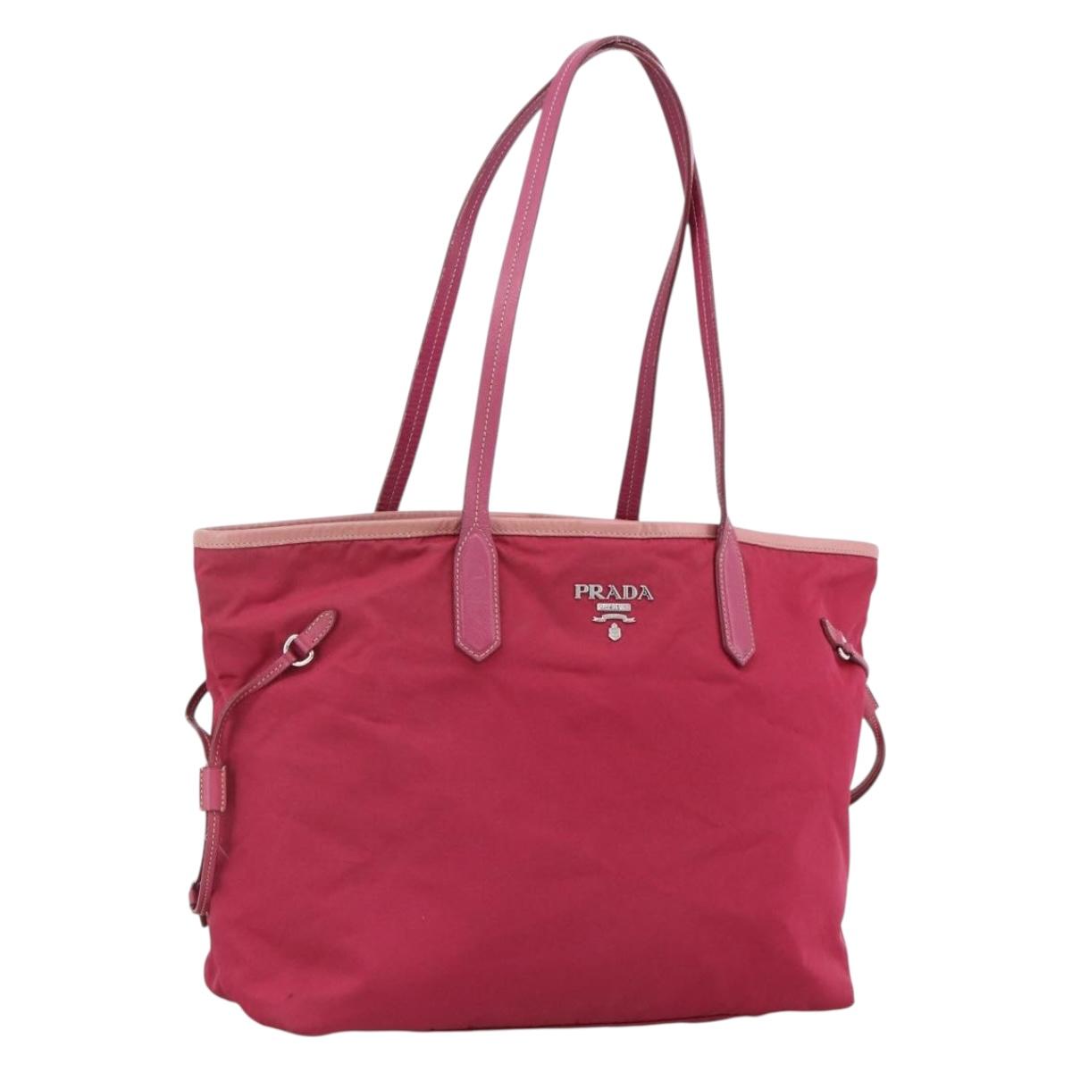 PRADA Tote Bag Nylon Pink Silver Auth ARZ253
