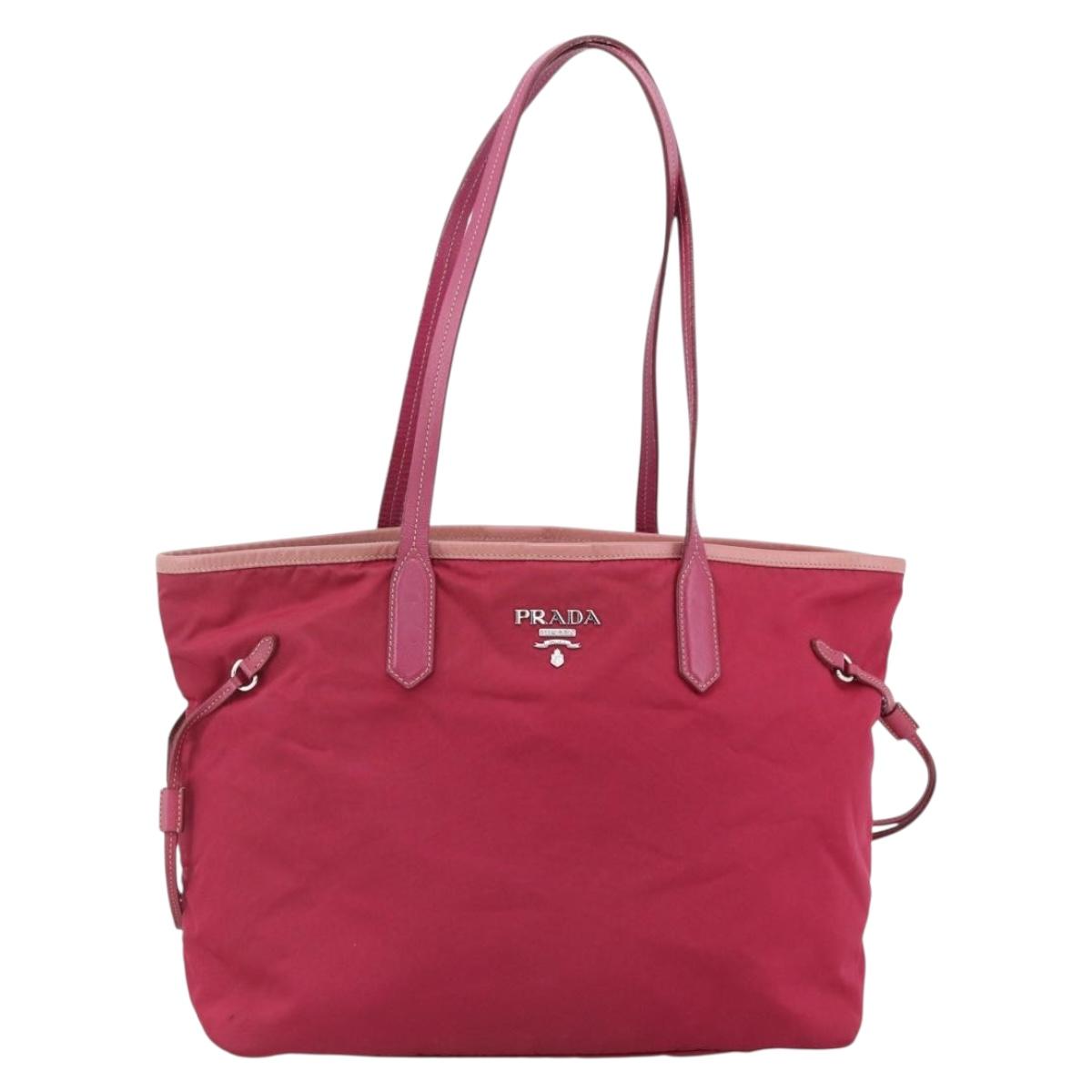 PRADA Tote Bag Nylon Pink Silver Auth ARZ253
