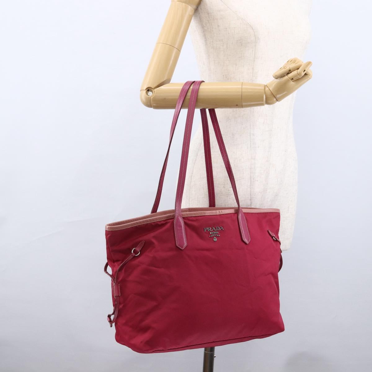 PRADA Tote Bag Nylon Pink Silver Auth ARZ253