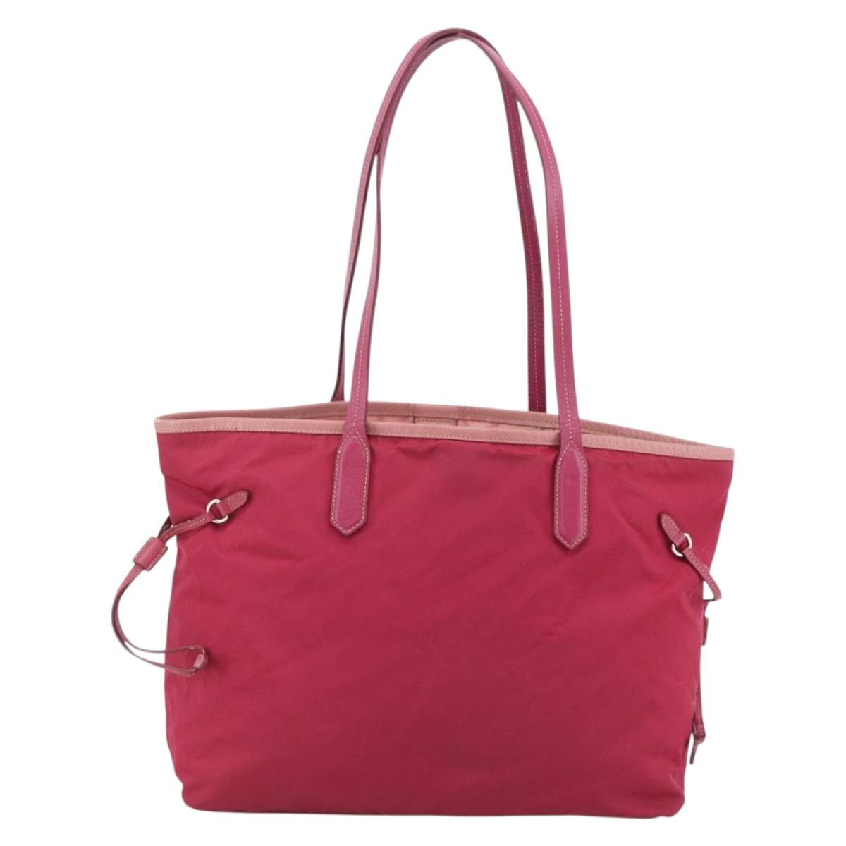 PRADA Tote Bag Nylon Pink Silver Auth ARZ253