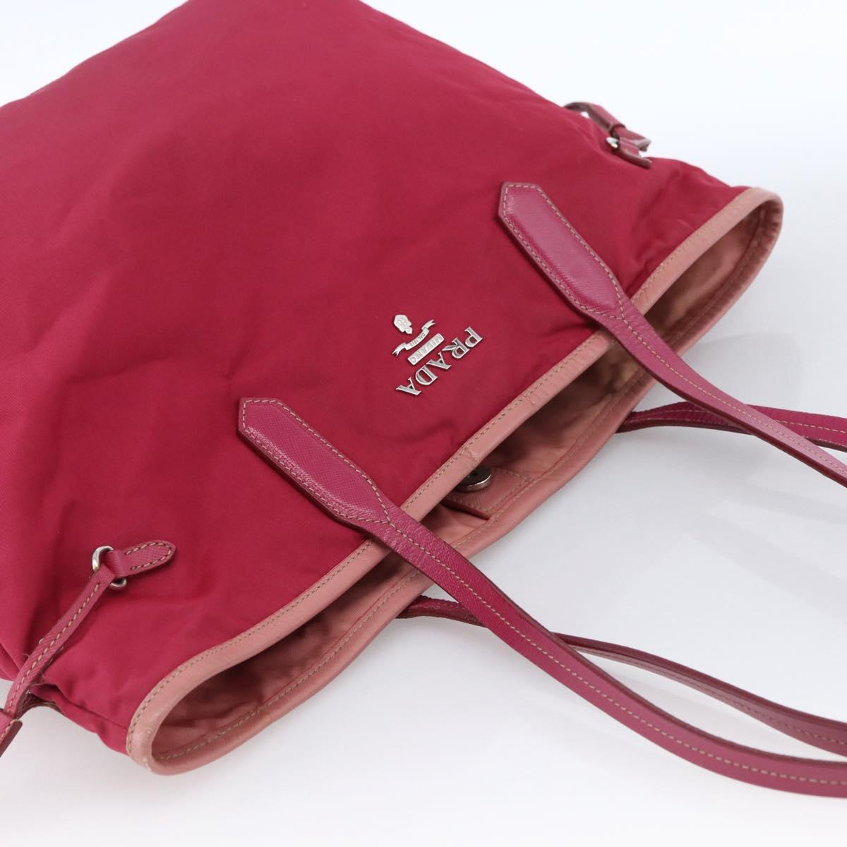 PRADA Tote Bag Nylon Pink Silver Auth ARZ253